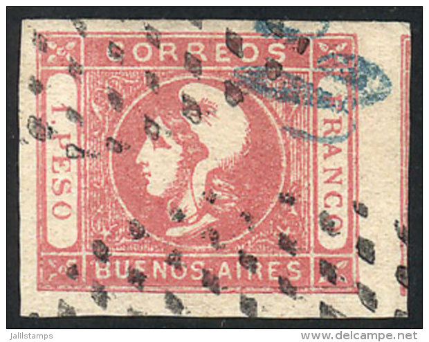 GJ.19, 1P. Rose, Clear Impression, Fantastic Example With Ample To Large Margins, With Double Dotted Cancel (in... - Buenos Aires (1858-1864)