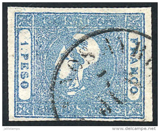 GJ.17A, 1P. Worn Impression, In The Rare MILKY BLUE Color, 4 Complete Margins, Tiny Thin On Back, Very Good Front,... - Buenos Aires (1858-1864)