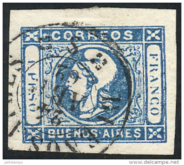 GJ.17, 1P. Blue, Dull Impression, Used In Buenos Aires On 24/AP/1862, Immense Margins, Superb Example! - Buenos Aires (1858-1864)