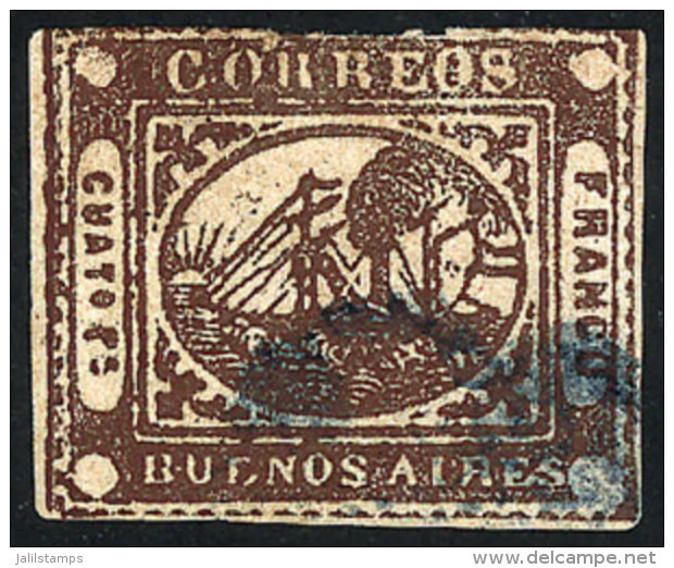 GJ.9A, 4Rs. Chocolate, Type 17 On The Kneitschel Reconstruction, Used With Blue Ponchito Cancel Of San... - Buenos Aires (1858-1864)