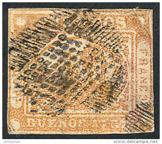 GJ.8, 5P. Bistre-yellow, Used, Genuine But Defective And Repaired, A Perfect Choice For Collectors Who Do Not Want... - Buenos Aires (1858-1864)