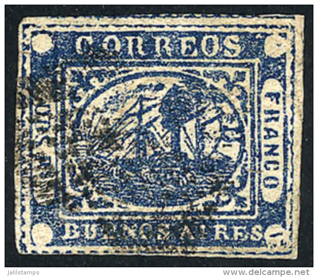 GJ.5, Dos Ps. Blue, Type 15 On The Sheet, Fantastic Example Of Immense Margins, With 2 Tiny Thin Spots On Back Of... - Buenos Aires (1858-1864)