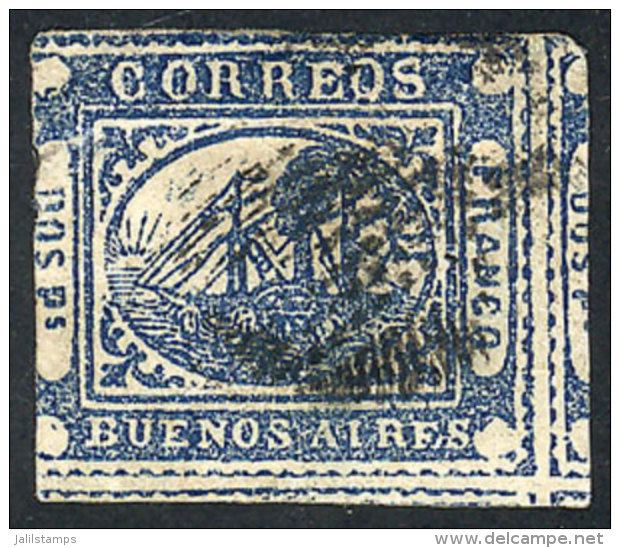 GJ.5, Dos Ps. Blue, Position 3 On The Kneitchel Reconstruction, With 3 Margins Of Which 2 Are Immense With Part Of... - Buenos Aires (1858-1864)