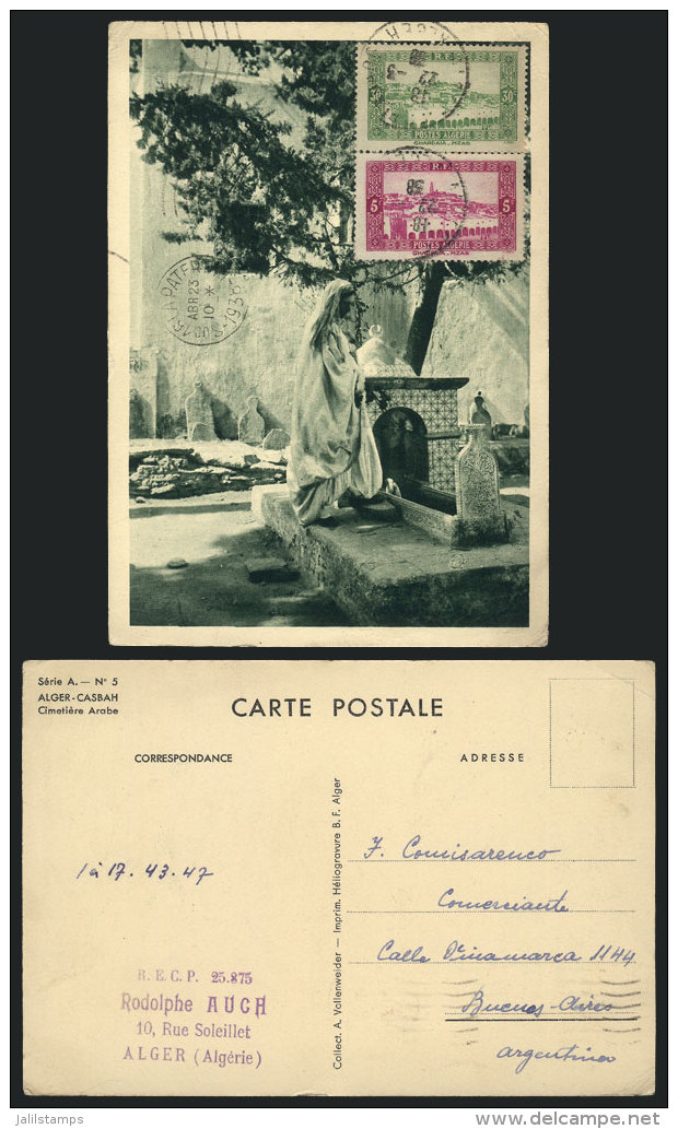 Handsome PC With View Of The Arab Cemetery In Algiers, Sent To Argentina On 22/MAR/1938, Unusual Destination! - Algeria (1962-...)