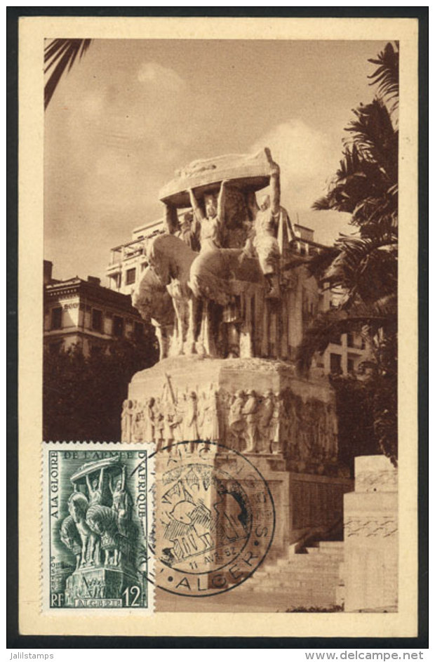 ALGIERS: War Memorial, Maximum Card Of 11/AP/1952, With Special Postmark, VF Quality - Algeria (1962-...)