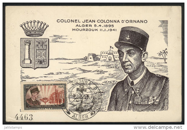 Cnel. Jean Colonna D&acute;Ornano, French Explorer, Maximum Card Of JA/1951, VF Quality - Algeria (1962-...)