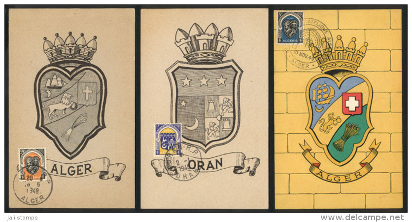 3 Maximum Cards Of 1948/9, COATS OF ARMS, Fine General Quality - Algeria (1962-...)