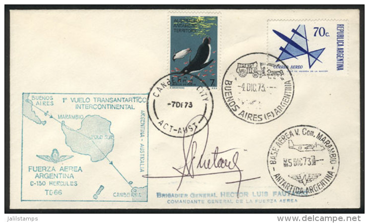 4/DE/1973: First Intercontinental Trans-Antarctic Flight, With Canberra Arrival Mark Of 10/DE, Signed By The Pilot,... - Other & Unclassified