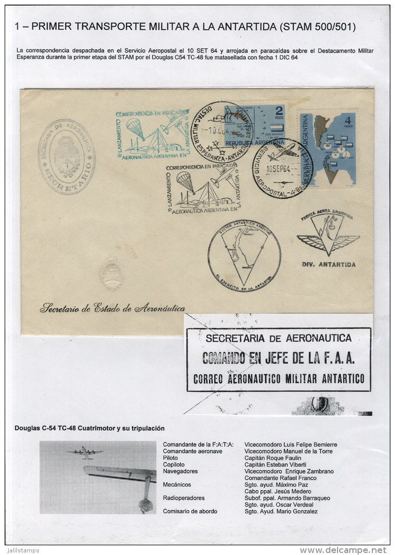 10/SE/1964 Cover Sent On The First Military Flight To Antarctica, Mounted On Exhibition Sheet, Very Nice! - Other & Unclassified