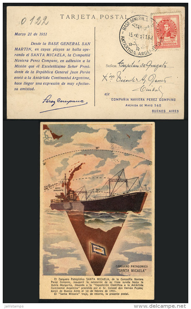Postcard With Nice View Of The Patagonian Ship 'Santa Micaela', Sent By Perez Companc Co. From The Antarctic... - Other & Unclassified