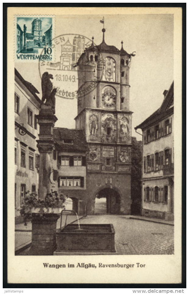 Maximum Card Of 18/OC/1949: The Ravensburg Tower, Wangen Im Allgäu, With Special Pmk, VF Quality - Other & Unclassified