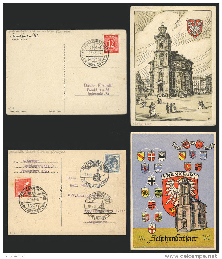 2 Nice Postcards With Special Postmarks Applied In Frankfurt In May 1948 (topic EUROPA), One Sent To Argentina. - Other & Unclassified