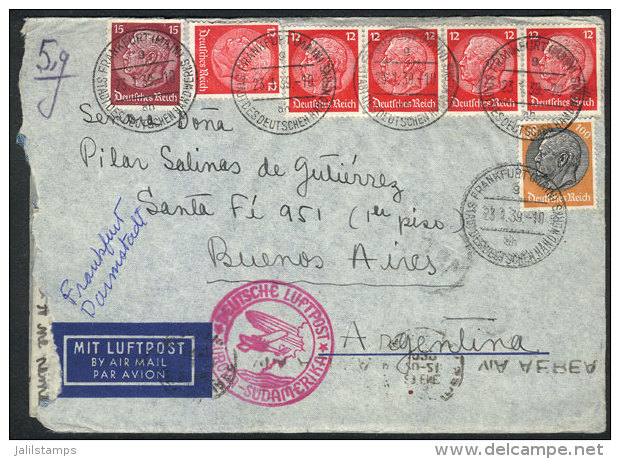 Airmail Cover With Its Original Letter Sent From Frankfurt To Argentina On 22/JA/1939 With Nice Postage Of 1.75RM.,... - Other & Unclassified