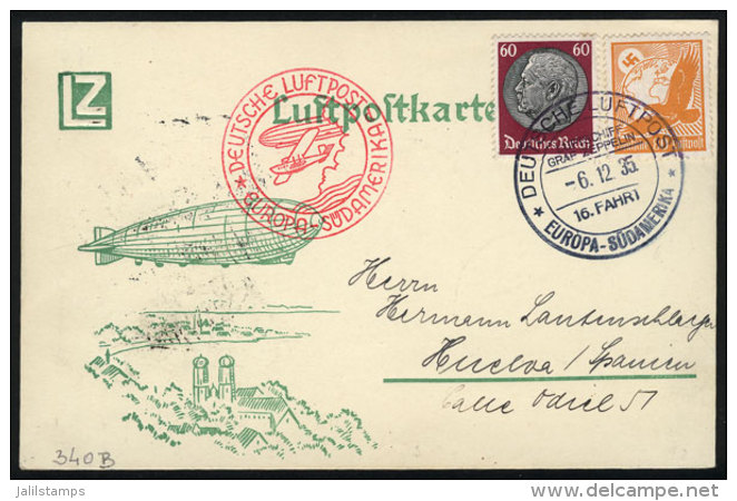Card Sent By ZEPPELIN On 6/DE/1935, Dispatched Onboard The Airship To Huelva (Spain), Transit Backstamp Of Sevilla... - Other & Unclassified