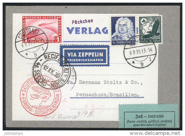 Front Of A Parcel Post Sent By ZEPPELIN From Stuttgart To Pernambuco (Brazil) On 9/SE/1935, Excellent Quality! - Altri & Non Classificati