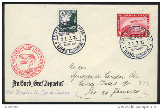 Cover Flown By ZEPPELIN, Dispatched Onboard The Airship On 31/JUL/1935 And Sent To Brazil, Excellent Quality! - Altri & Non Classificati