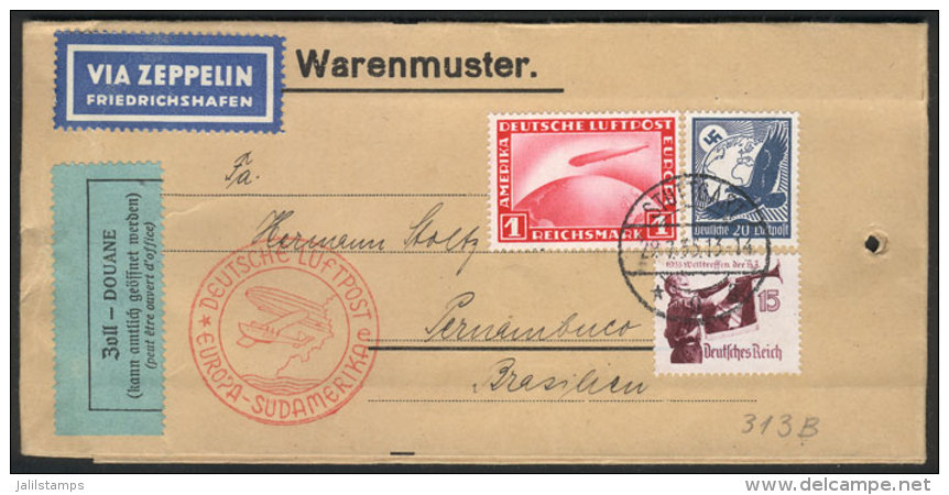 Envelope For Samples Sent By ZEPPELIN From Stuttgart To Brazil On 29/JUL/1935, Excellent Quality! - Sonstige & Ohne Zuordnung