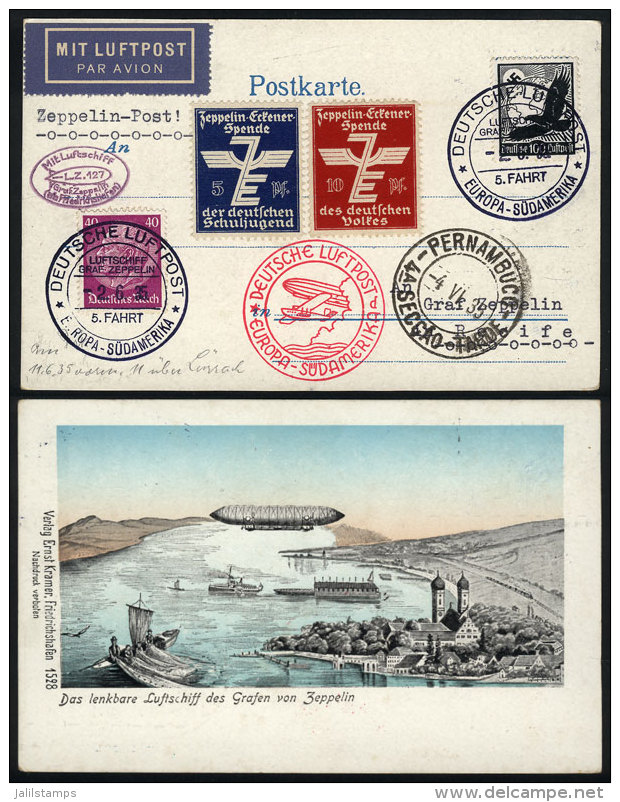 Nice PC With View Of A Zeppelin, Dispatched Onboard The Airship On 2/JUN/1935 To Brazil, Excellent Quality! - Altri & Non Classificati