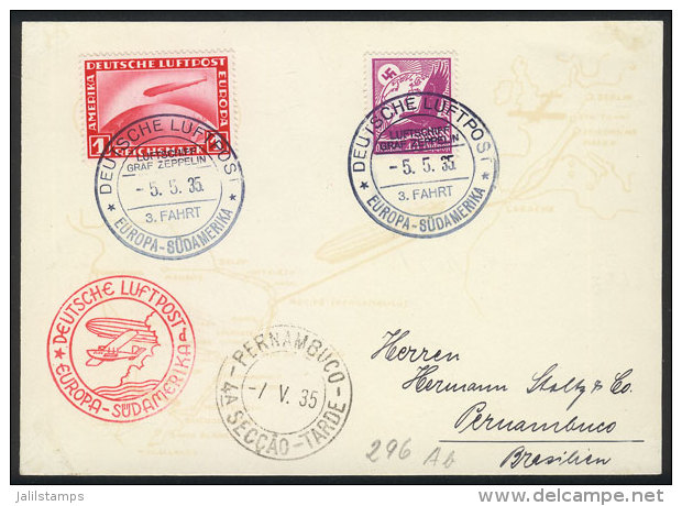 Card Flown By ZEPPELIN, Dispatched Onboard On 5/MAY/1935 To Pernambuco (Brazil), Excellent Quality! - Other & Unclassified