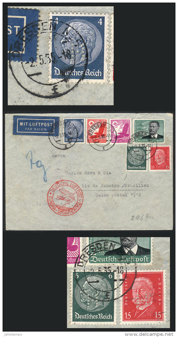 Airmail Cover Sent From Dresden To Brazil On 2/MAY/1935 Franked With 2.75Mk., The Definitive Stamps (not The... - Other & Unclassified