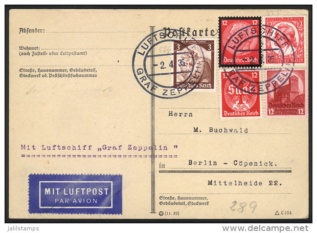 Card Dispatched Onboard The ZEPPELIN To Berlin On 2/AP/1935, VF Quality! - Otros & Sin Clasificación