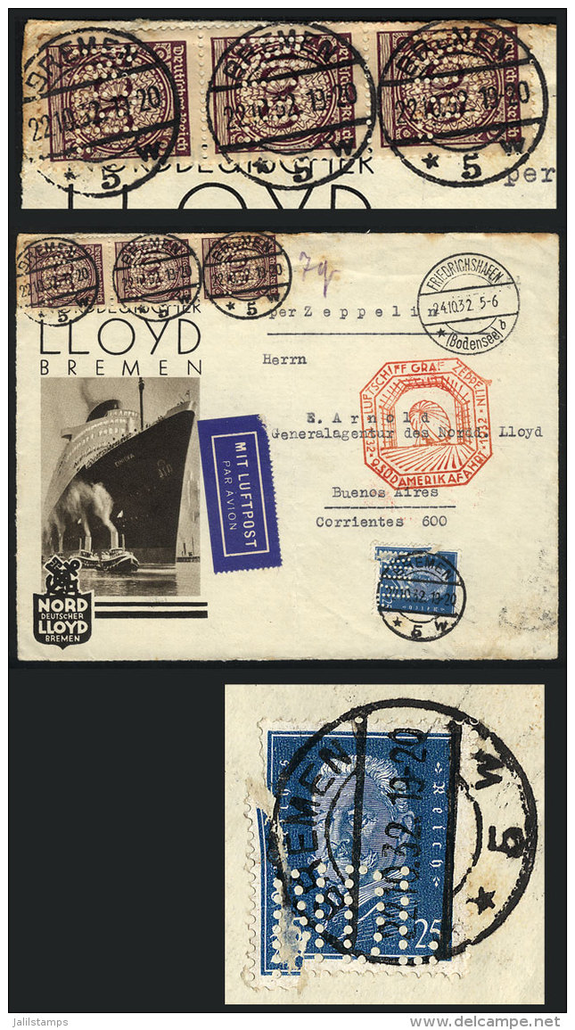 Cover Front With Nice Corner Card Of Nord Deutscher Lloyd, Sent By ZEPPELIN From Bremen To Argentina On 24/OC/1932,... - Other & Unclassified