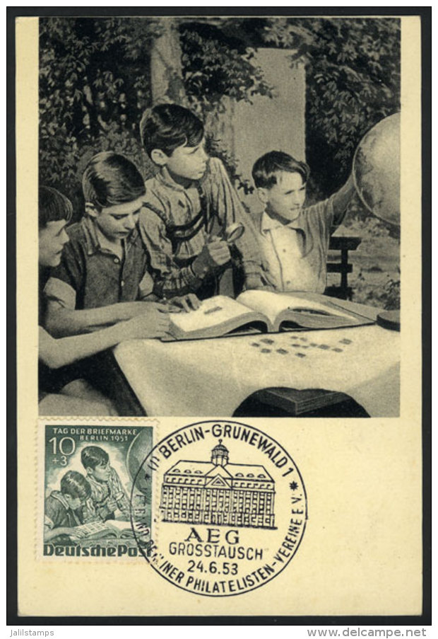 Maximum Card Of JUN/1953: Philatelics, Boys Collecting Stamps, Stamp Day, With Special Pmk, VF Quality - Other & Unclassified