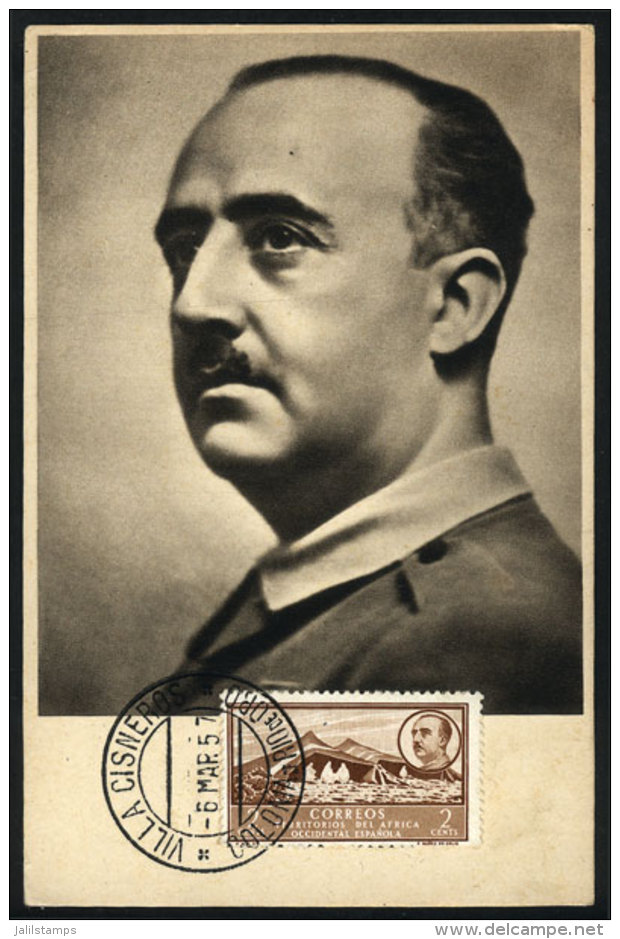 General Franco, Maximum Card Of 6/MAR/1957, With Cancel Of Villa Cisneros, VF Quality - Rio De Oro