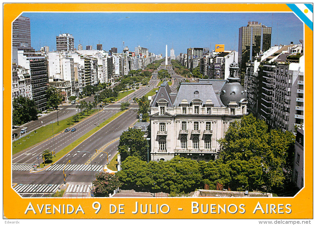 Avenida 9 De Julio, Buenos Aires, Argentina Postcard Posted 2003 Stamp - Argentina