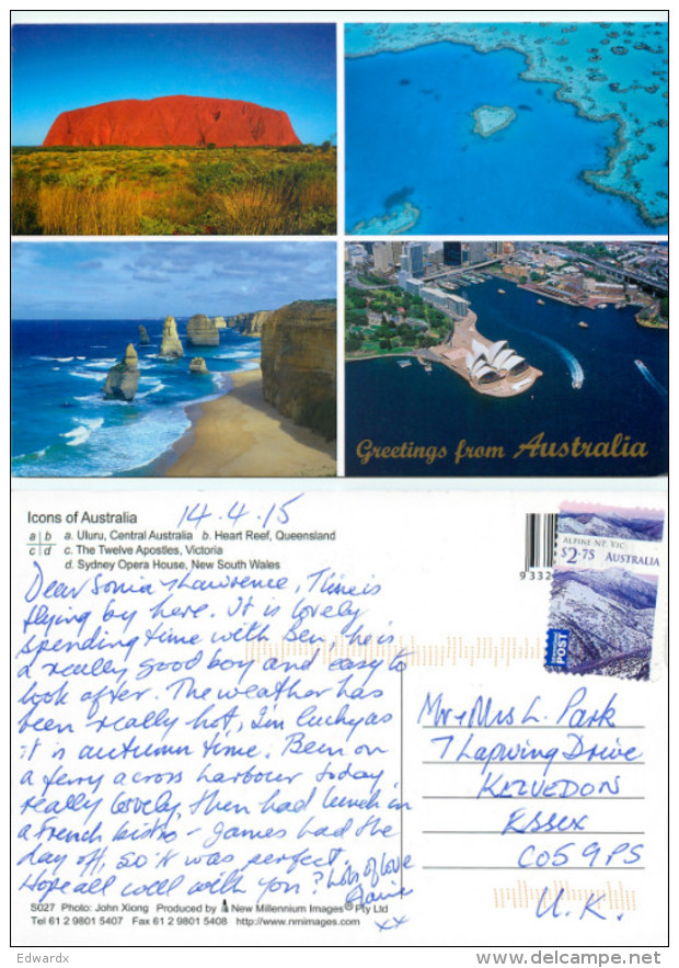 Multiview, Australia Postcard Posted 2015 Self-adhesive Stamp - Autres & Non Classés