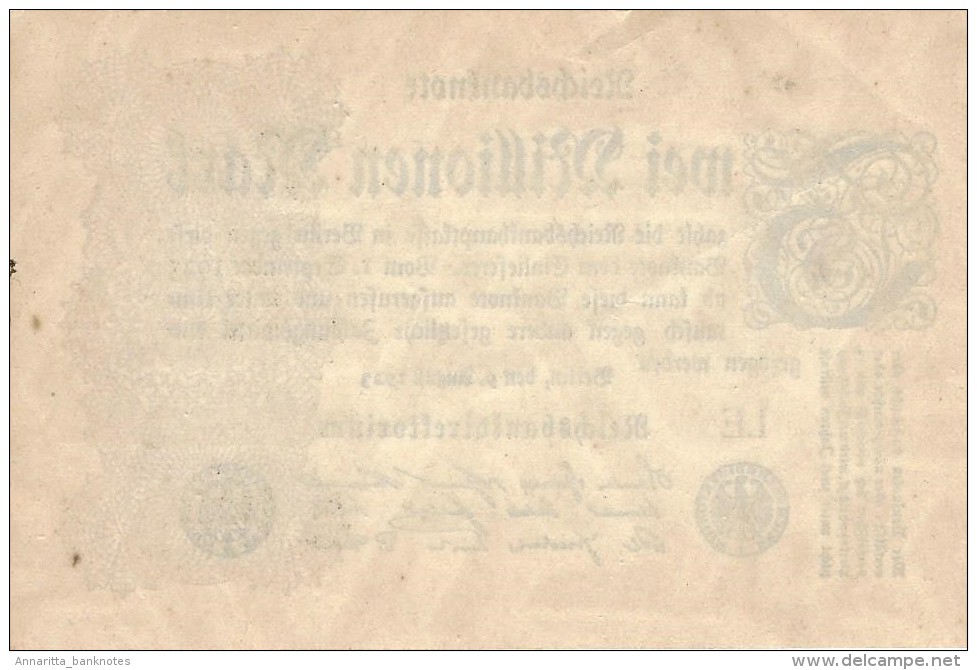 GERMANY 2 MILLION MARK 9.8.1923 P-104a AU/UNC SERIE LE  [ DER104a ] - 2 Millionen Mark
