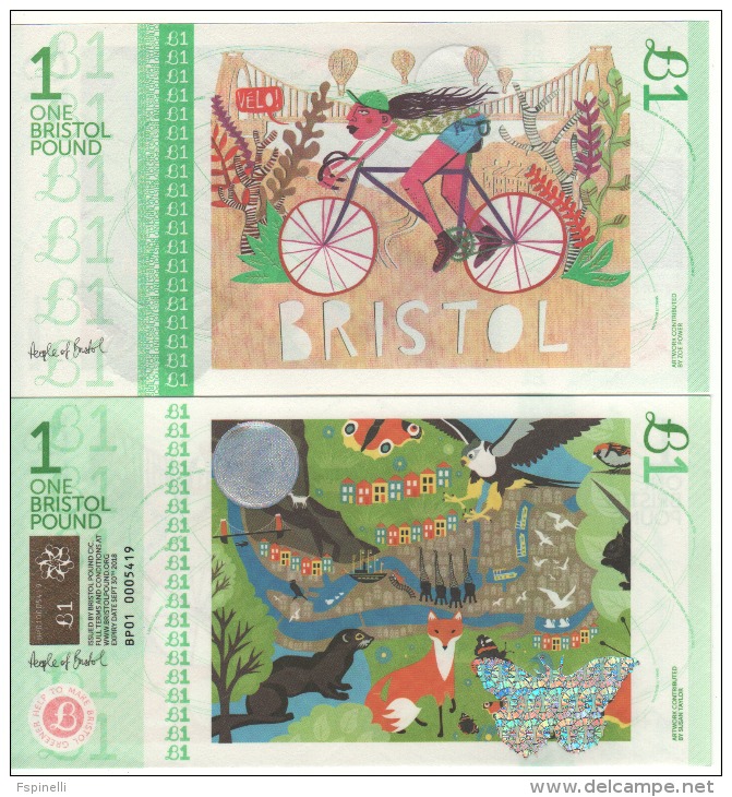 ENGLAND     £1     " BRISTOL"  Official Local Currency "  Zoe Power & Susan Taylor' S Art Work 2016.  UNC - 1 Pound