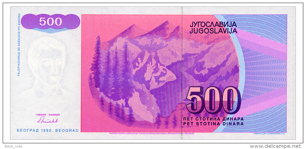 YUGOSLAVIA 500 DINARA 1992 Pick 113 Unc - Yugoslavia