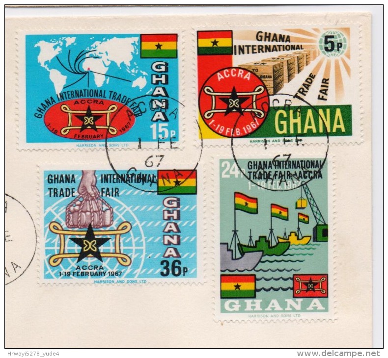 Ghana 1967, Registered FDC, Ships, Flags Complete Serie - Ghana (1957-...)