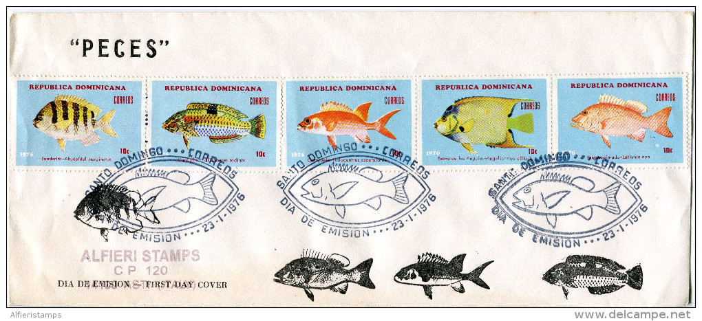 1976-DOMINICANA -FISHES-POISSONS ON   F.D.C.. LUXE !! - Dominican Republic