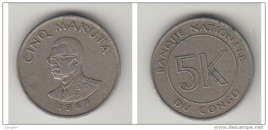 CINQ MAKUTA 1967 - Congo (Rép. Démocratique, 1964-70)