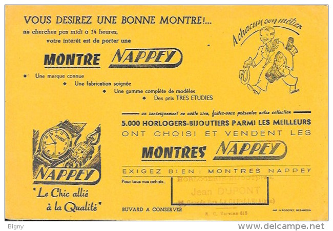 La CAPELLE  (Aisne-02)    BUVARD Publicitaire  "Montre Nappey"    Cachet  Jean DUPONT - M