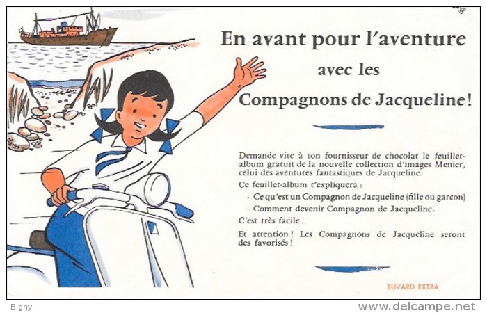 VESPA  -  BUVARD Publicitaire  "Compagnon De Jacqueline En Avant Pour L´aventure" - Moto & Vélo