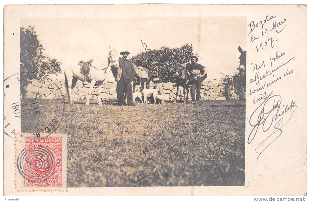 ¤¤  -   COLOMBIE   -   BOGOTA   -  Carte-Photo   -  Péons Avec Leurs Chevaux En 1907  -  Oblitération  -  ¤¤ - Colombie