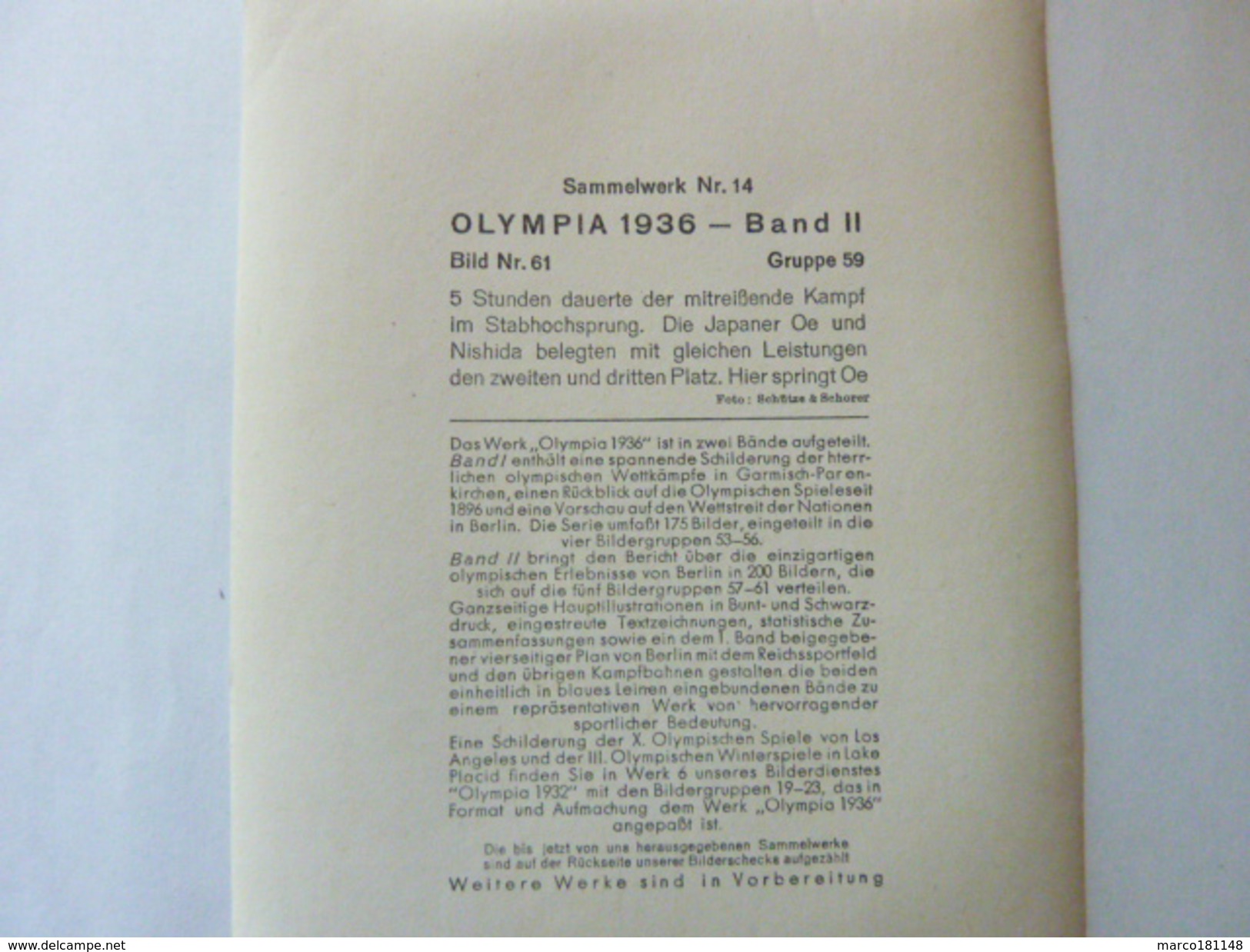 OLYMPIA 1936 - Band II - Bild Nr 61 Gruppe 59 - Le Japonais Oe - Sport