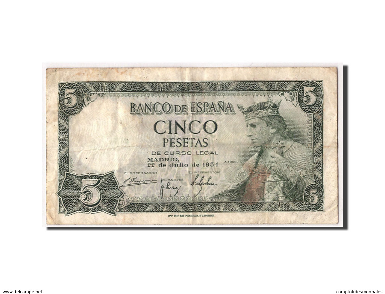 Billet, Espagne, 5 Pesetas, 1954, 1954-07-22, KM:146a, TB - 5 Pesetas