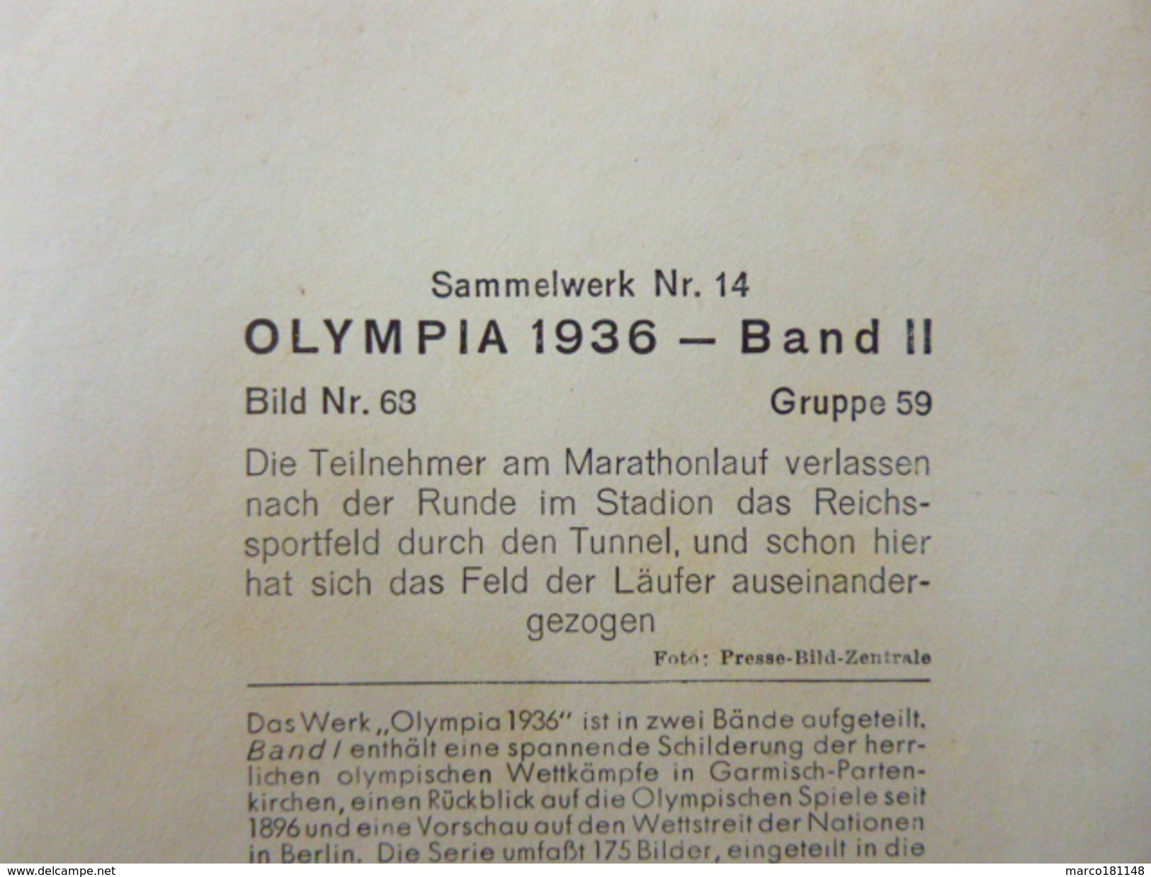 OLYMPIA 1936 - Band II - Bild Nr 63 Gruppe 59 - Marathon - Sport