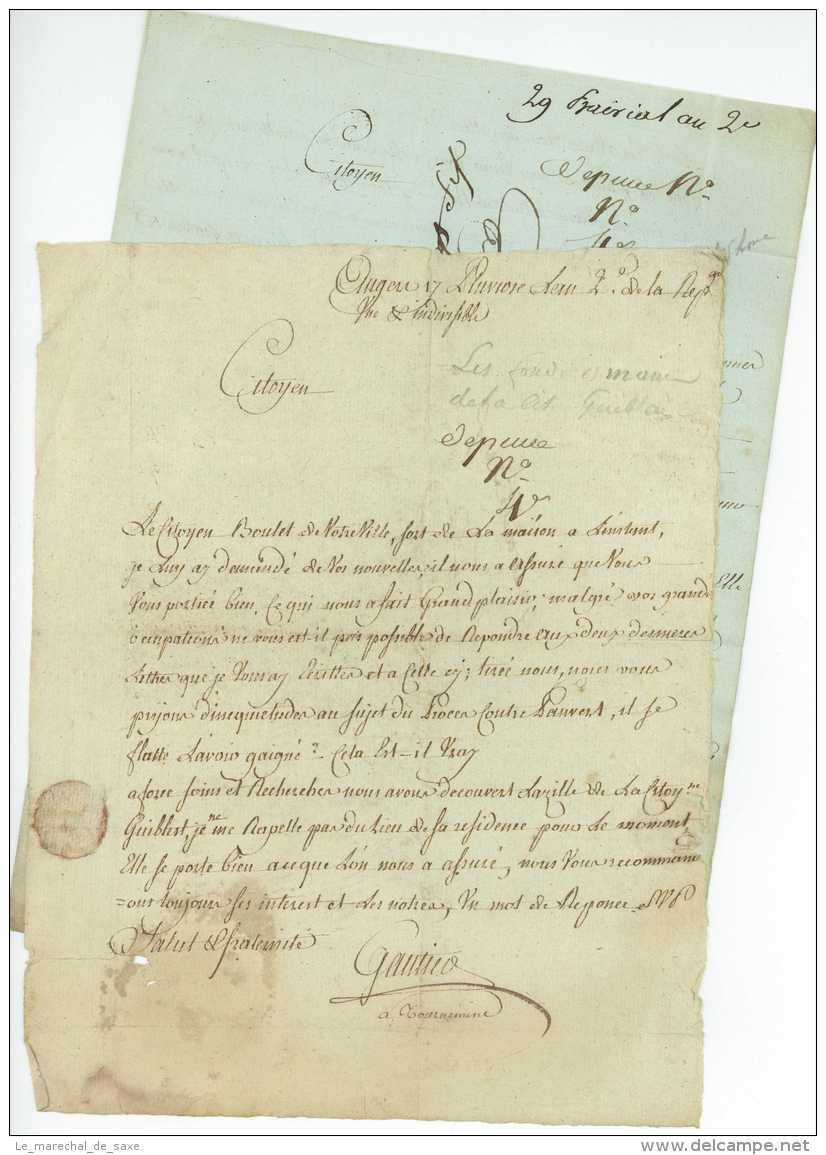 CHOUANNERIE &ndash; ANGERS &ndash; Deux Lettres, L.A.S. &laquo; Gautier &raquo;, Datées D&rsquo;ANGERS 1794 Pour SAUMUR - Documents Historiques