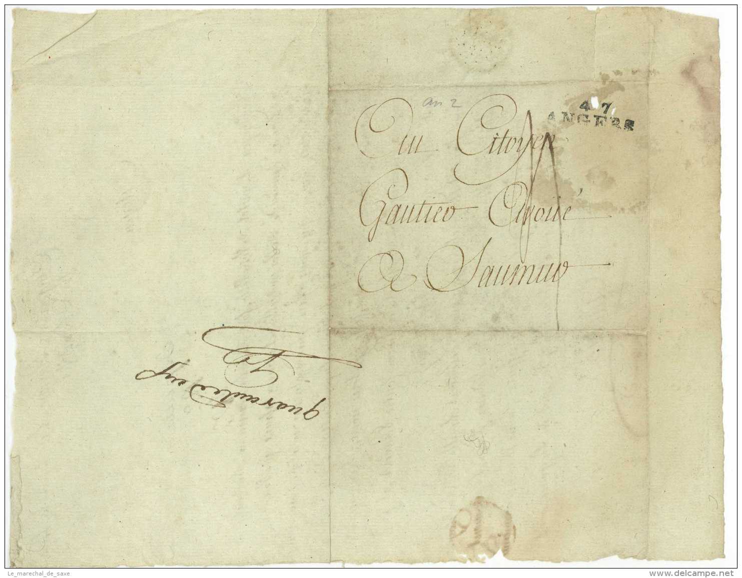 CHOUANNERIE &ndash; ANGERS &ndash; Deux Lettres, L.A.S. &laquo; Gautier &raquo;, Datées D&rsquo;ANGERS 1794 Pour SAUMUR - Documents Historiques