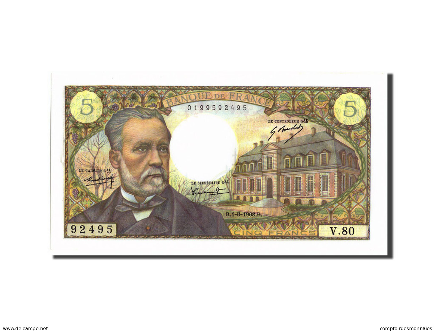 Billet, France, 5 Francs, 5 F 1966-1970 ''Pasteur'', 1968, 1968-08-01, SUP+ - 5 F 1966-1970 ''Pasteur''