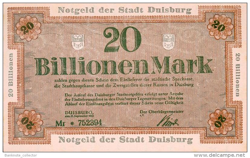 Deutschland, Germany, Stadt Duisburg - 20 Billionen Mark, 1923 ! - 20 Billionen Mark