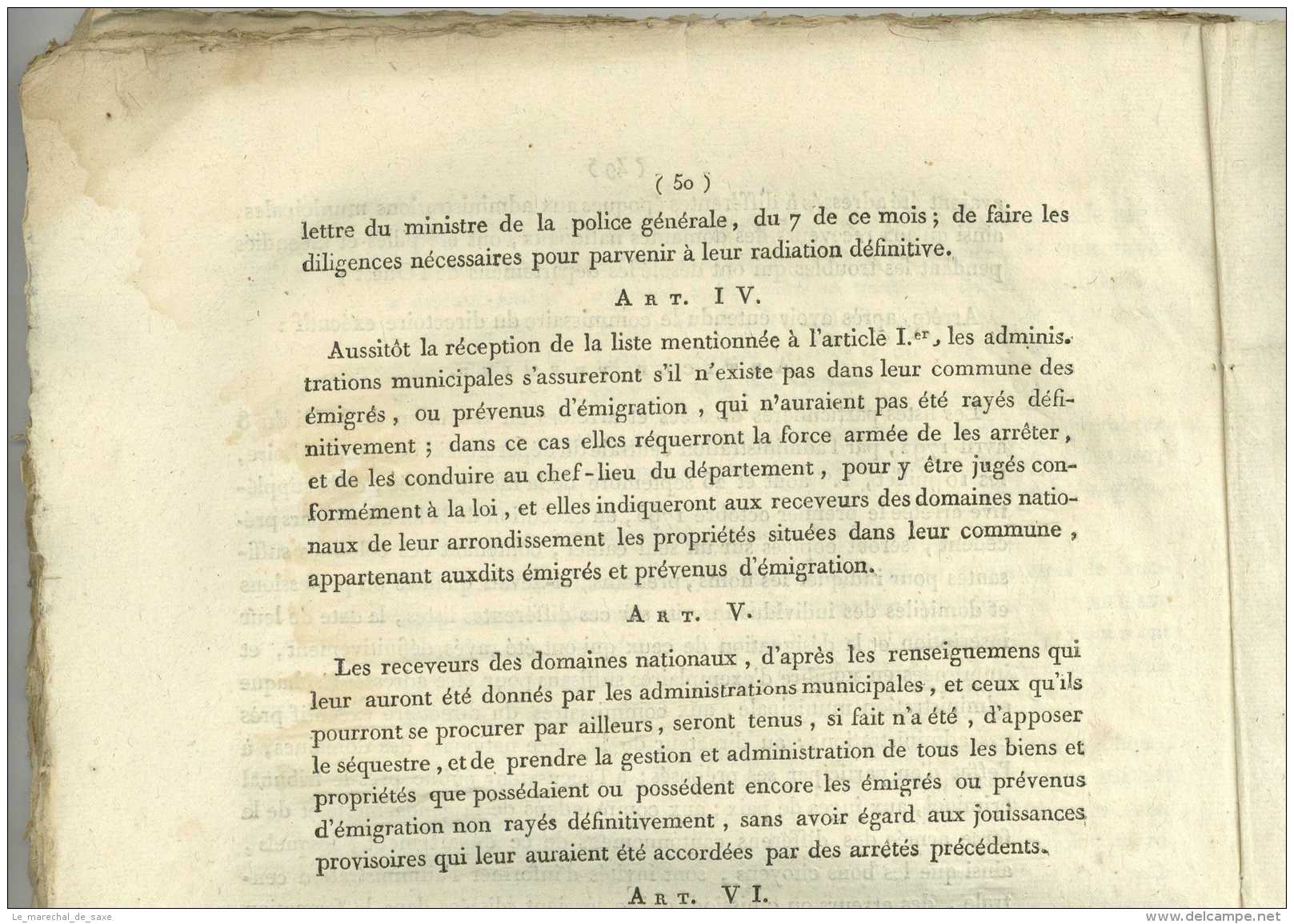 REVOLUTION &ndash; MAINE-ET-LOIRE &ndash; RELEVE Général Des EMIGRES - 1797 Leterme-Saulnier - Documents Historiques