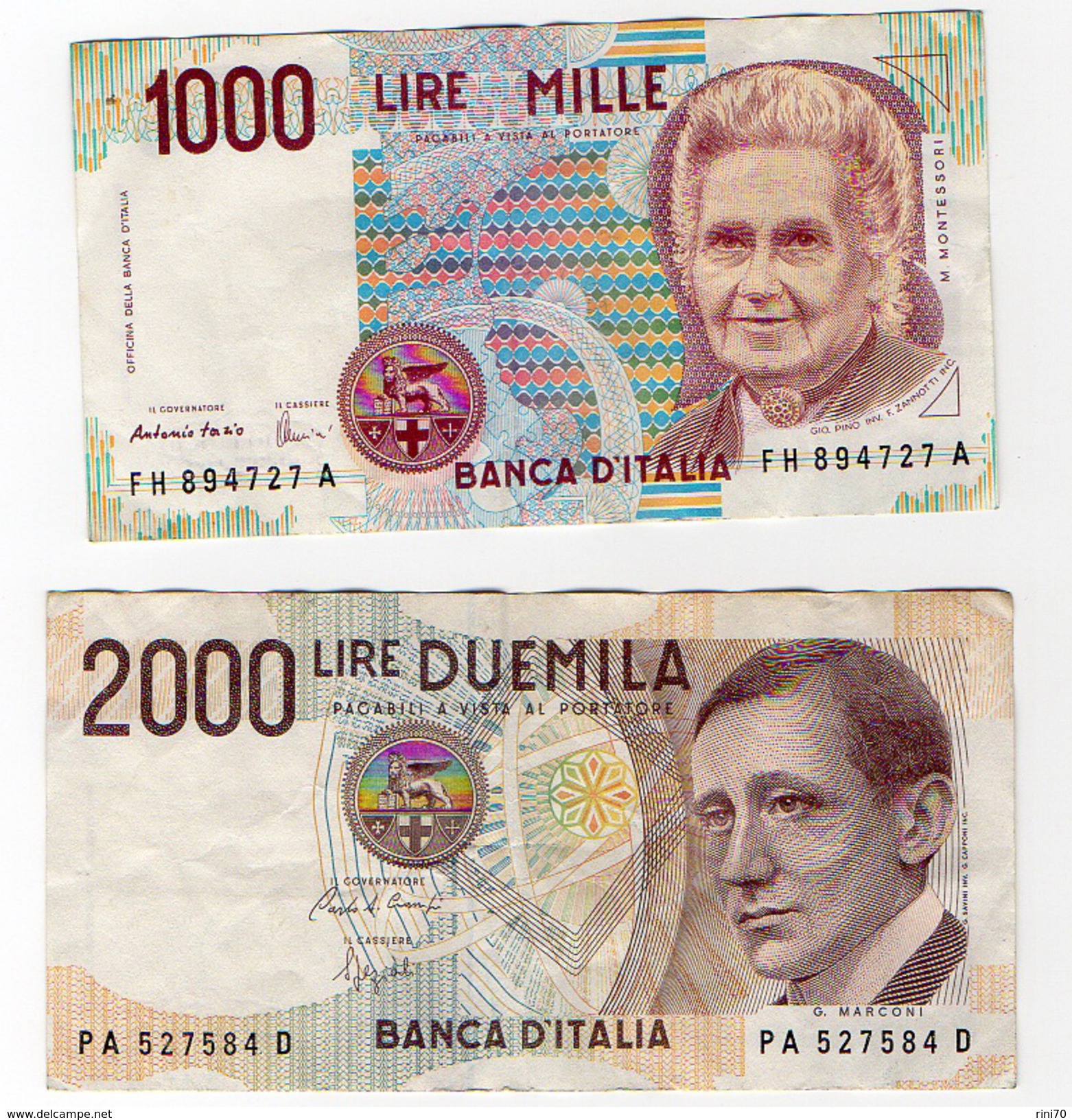 2 Banconote Italia Lire 1000 E 2000 Usate Serie PA E FH - 2000 Lire