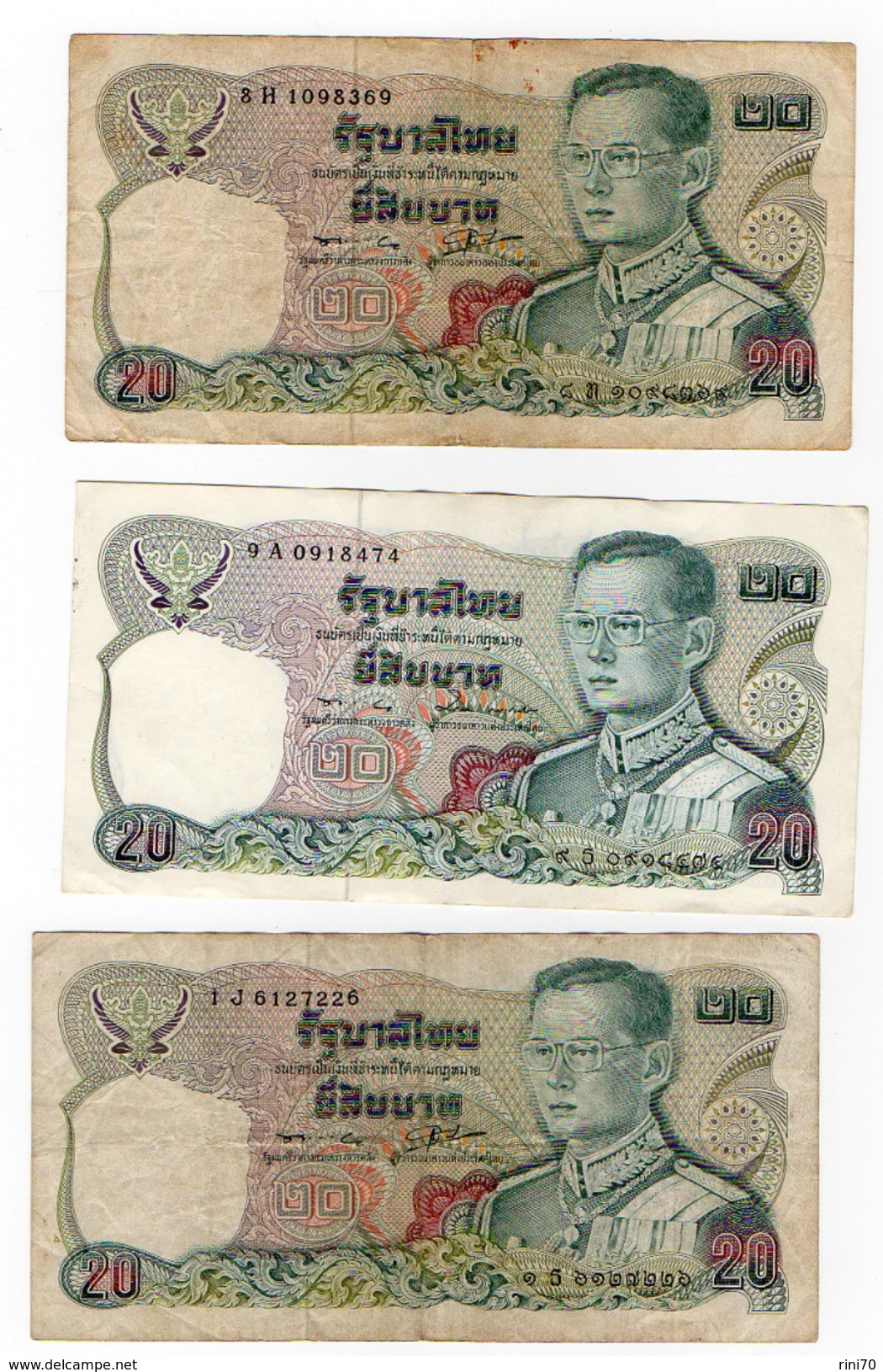 3 Banconota Tailandia Thailand 20 Serie IJ 8H 9A Usate - Thaïlande