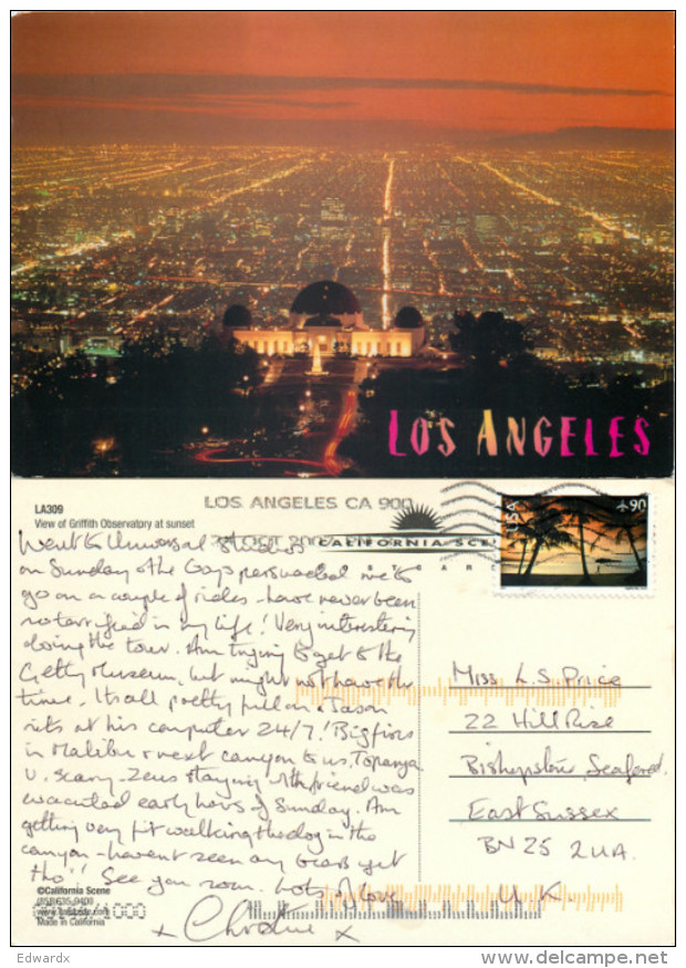 Griffith Observatory, Los Angeles, California, United States US Postcard Posted 2007 Stamp - Los Angeles